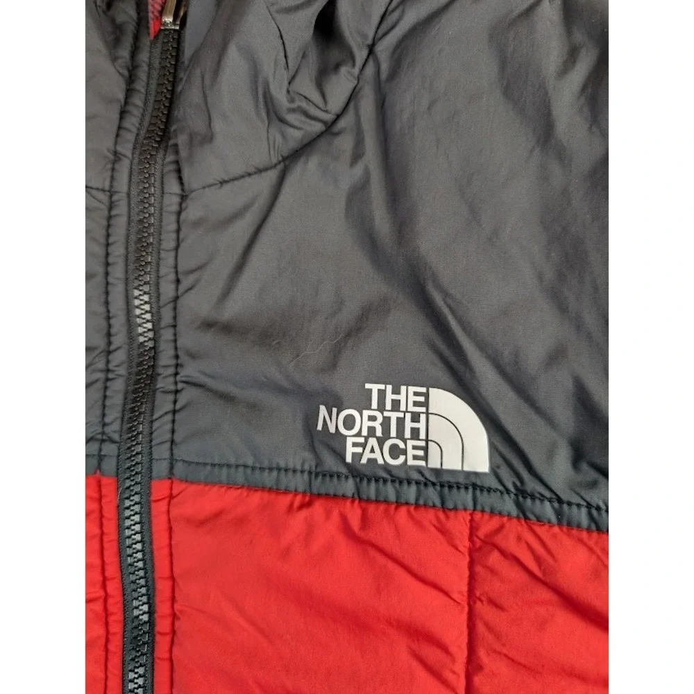 The North Face Reversible Quilted Puffer Jacket Red Black Plaid Hooded Boy's XL